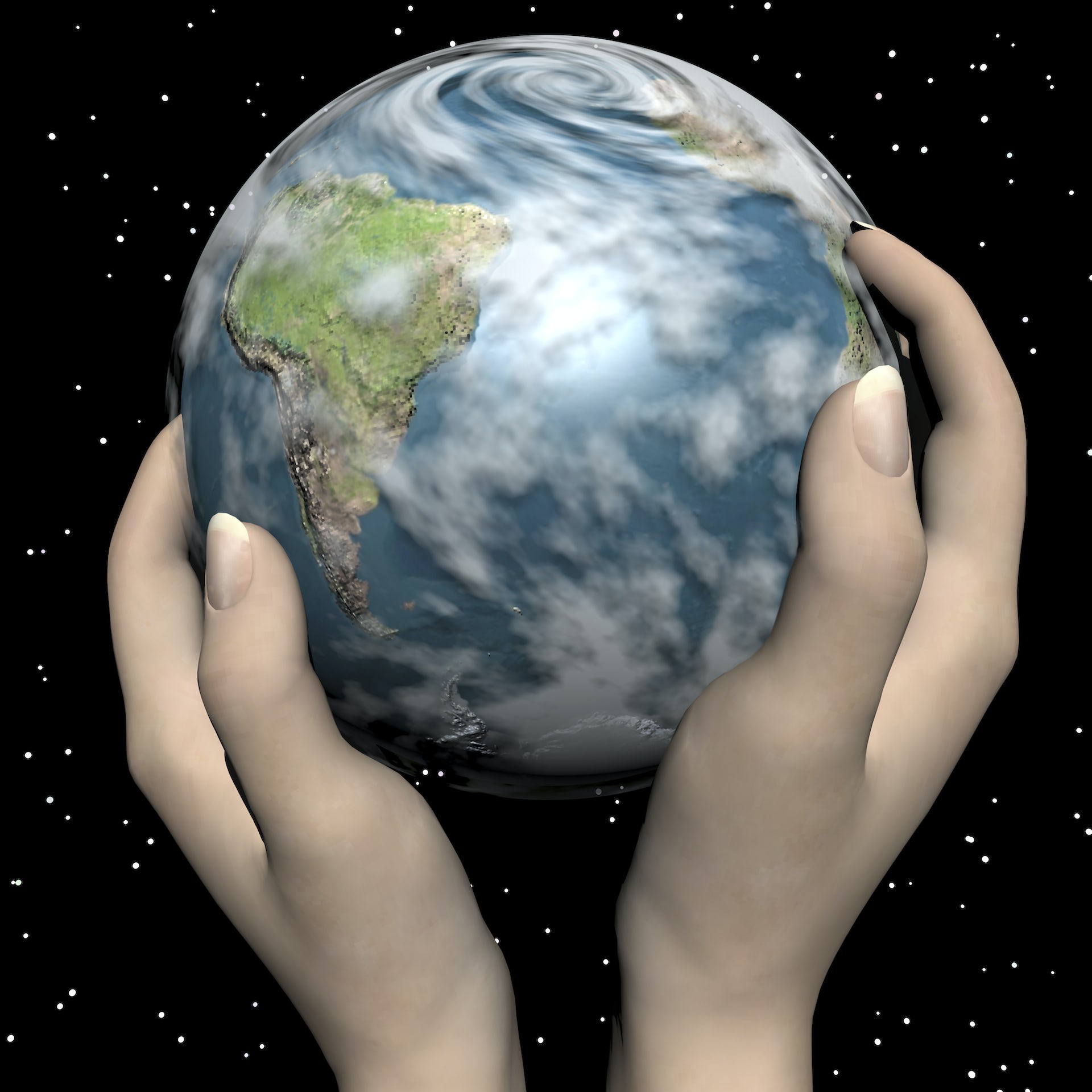 Ilustração de mãos humanas segurando o globo terrestre